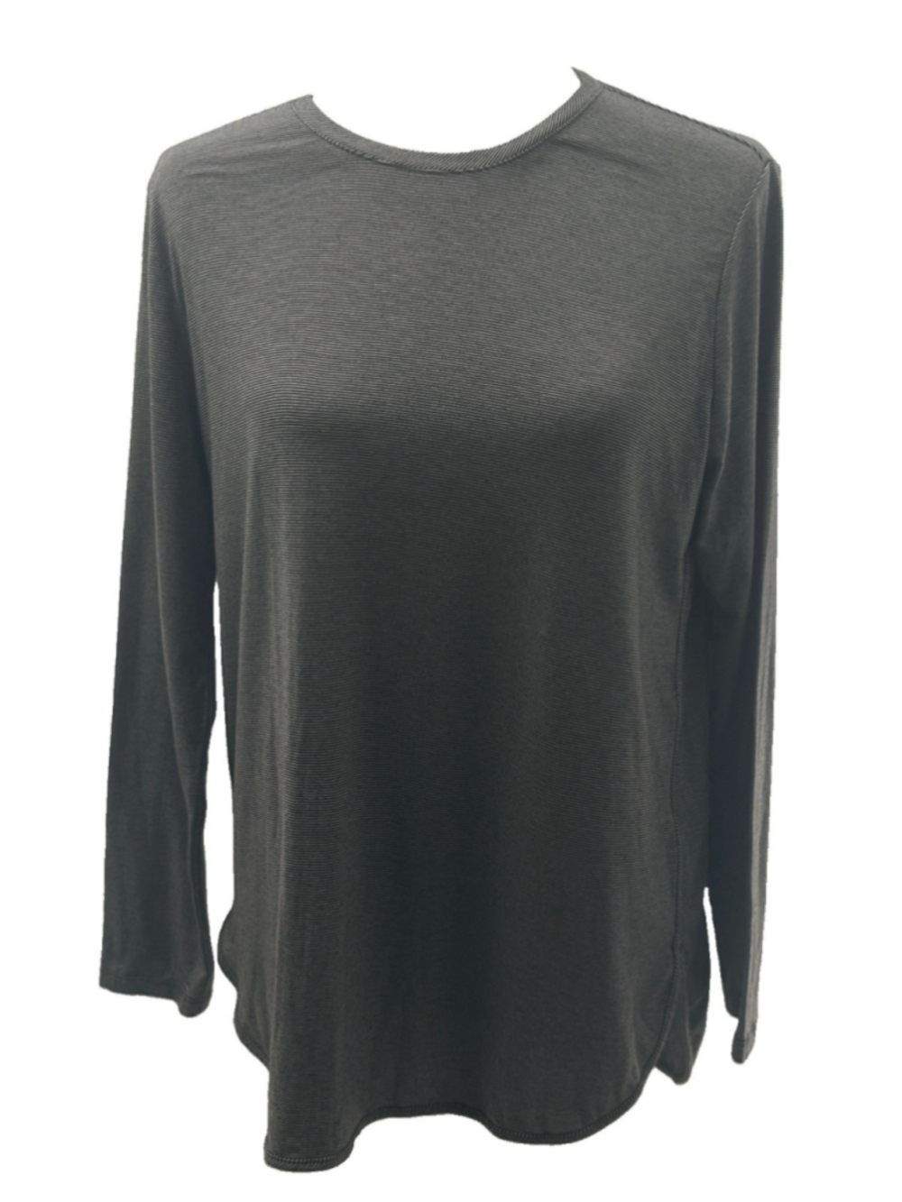 Lands' End Medium Petite Fine Striped Long Sleeve UPF 50 Top Gray White Layer